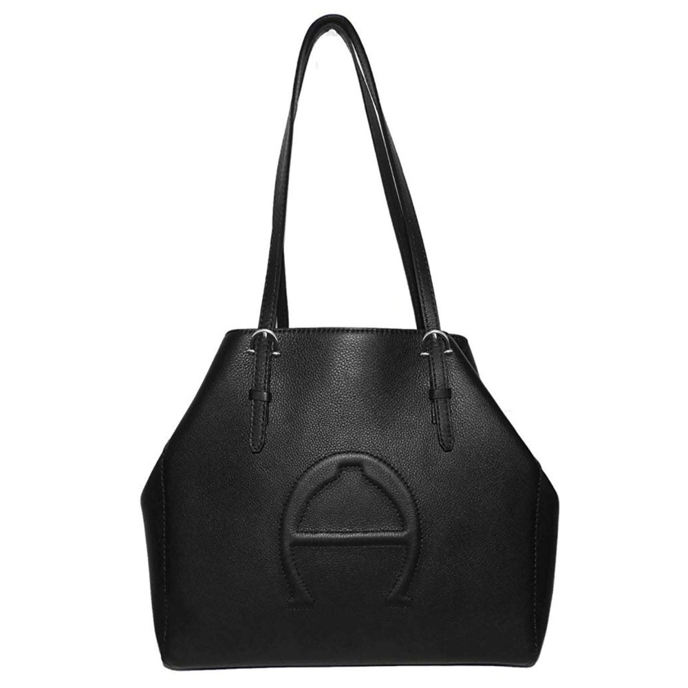 Etienne Aigner Bombe A Black Leather Tote